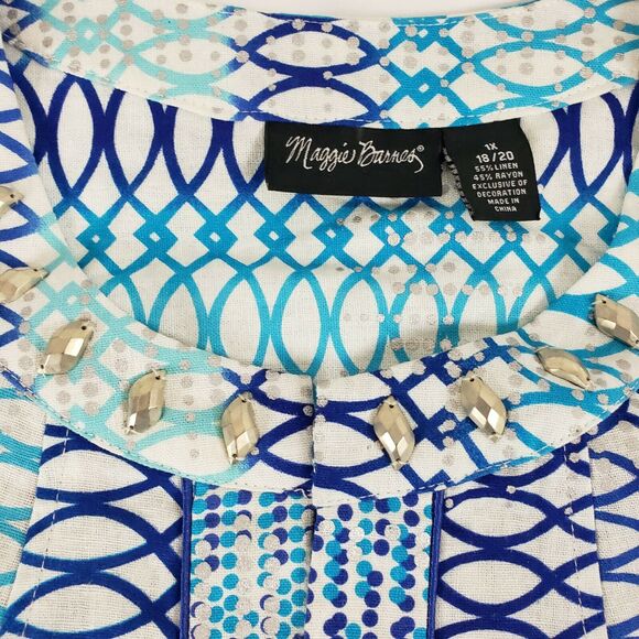 Maggie Barnes Blue Lagenlook 1X Linen Blend Swing Lightweight Open Front Jacket - Picture 3 of 8